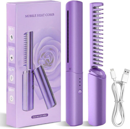 Meneflix Cordless Hair Straightening Comb – Portable, Rechargeable & Quick Styling